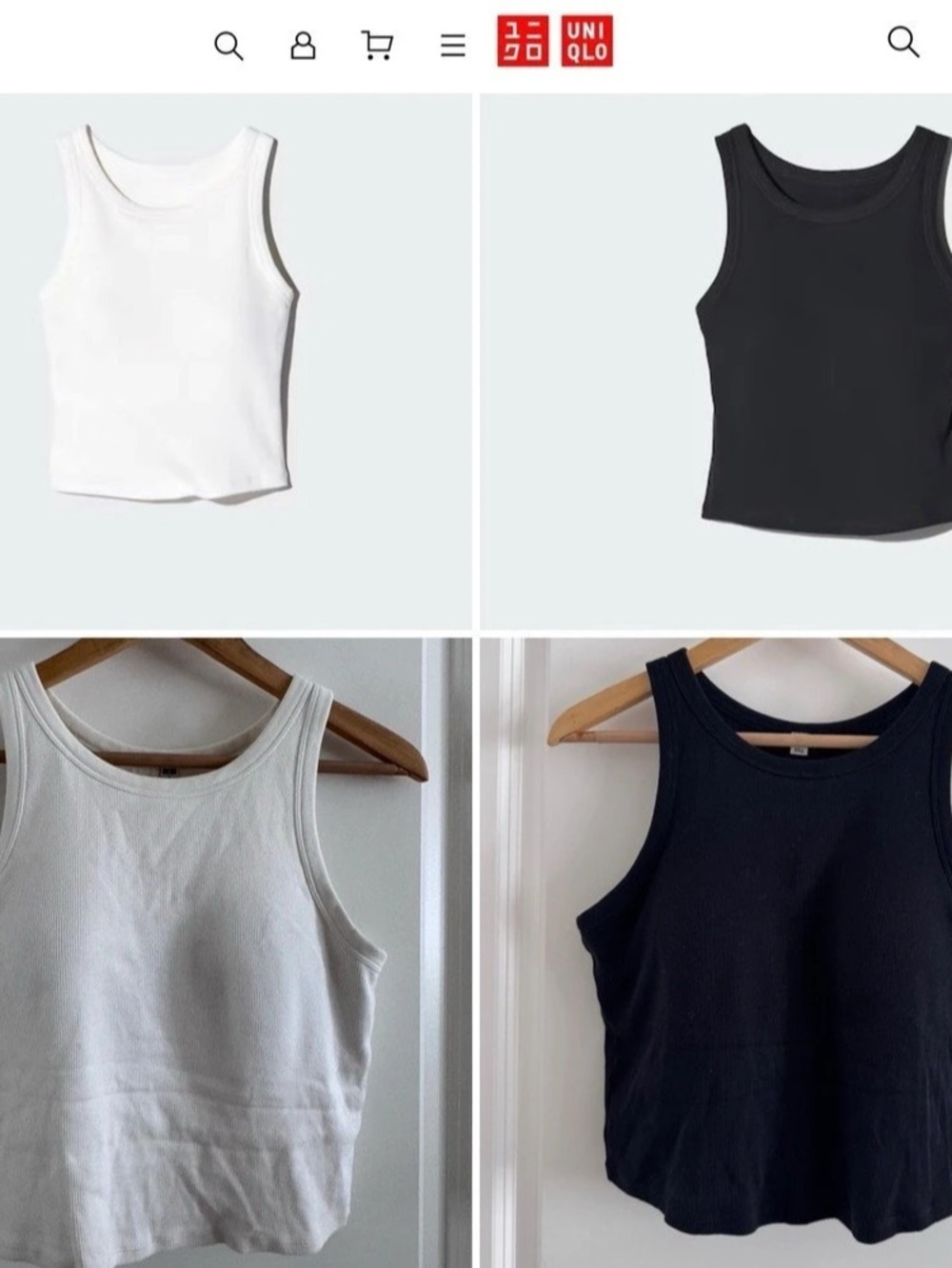 2 Uniqlo Ribbed Cropped Bra Tank Tops in Black & White large